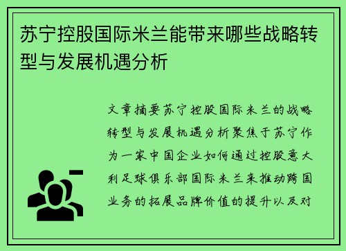 苏宁控股国际米兰能带来哪些战略转型与发展机遇分析 苏宁控股国际米兰能带来哪些战略转型与发展机遇分析